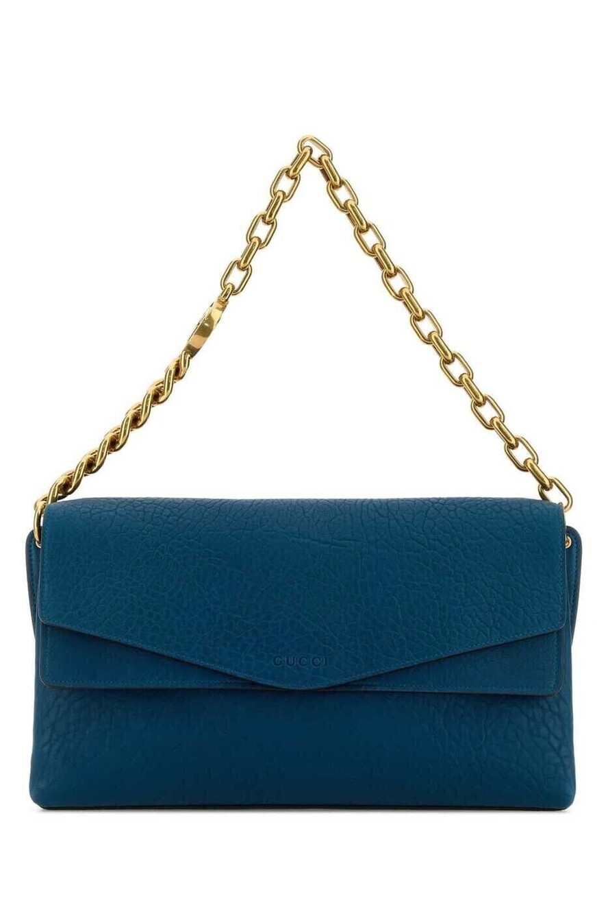 Gucci Chain Flap Shoulder Bag Leather Blue